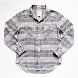NEW AMERICAN EAGLE Semi Sheer Plaid Convertible Sleeve Button Down/Up Shirt S